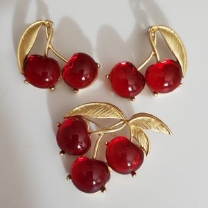 Lucite cherries brooch gold vintage style But NEW acrylic fruit jewelry